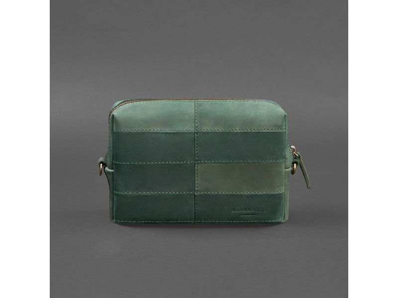 Кожаная косметичка-несессер 3.1 Зеленая Crazy Horse, фото 5