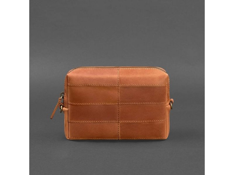 Кожаная косметичка-несессер 3.1 Светло-коричневая Crazy Horse, фото 7
