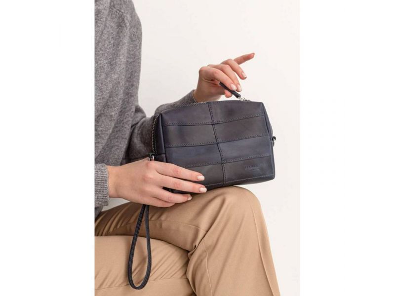 Кожаная косметичка-несессер 3.1 Темно-синяя Crazy Horse, фото 1