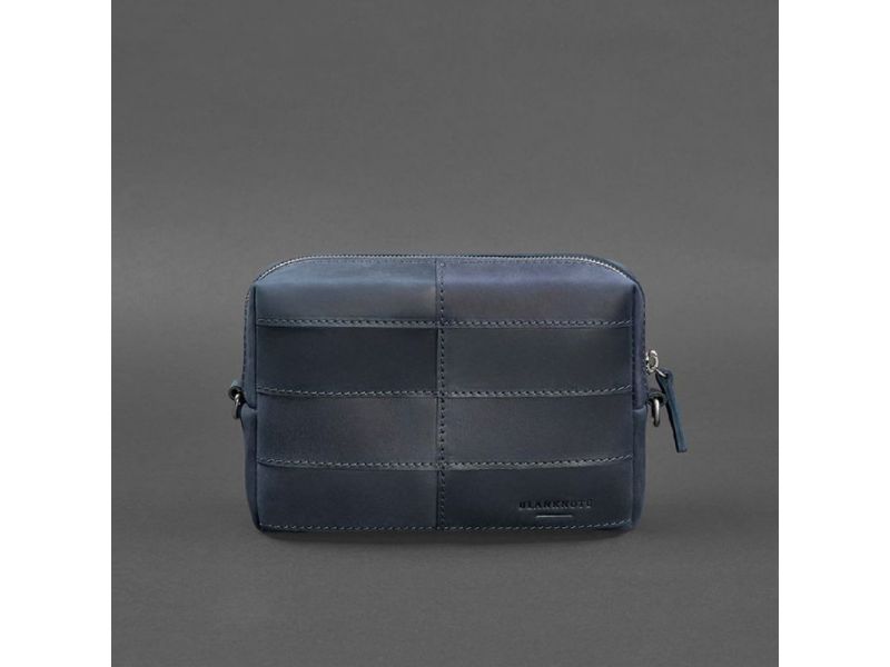 Кожаная косметичка-несессер 3.1 Темно-синяя Crazy Horse, фото 5