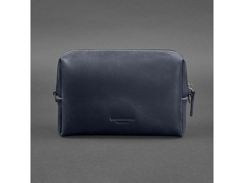 Кожаная косметичка-несессер 3.0 Темно-синяя Crazy Horse, фото 4