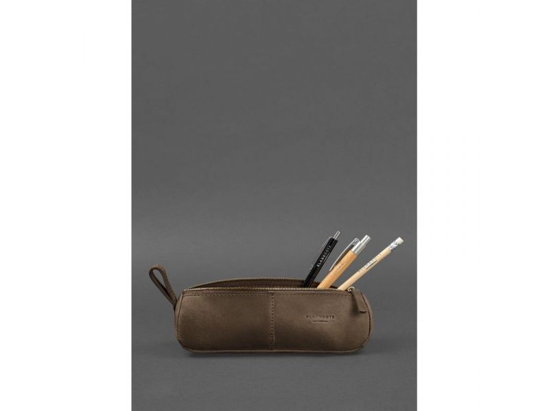 Кожаный пенал-несессер (футляр для очков) 4.0 Темно-коричневый Crazy Horse, фото 2