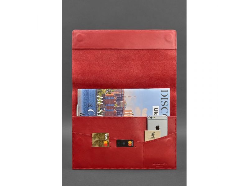 Кожаная папка для документов А4 (на магнитах) красная, фото 2