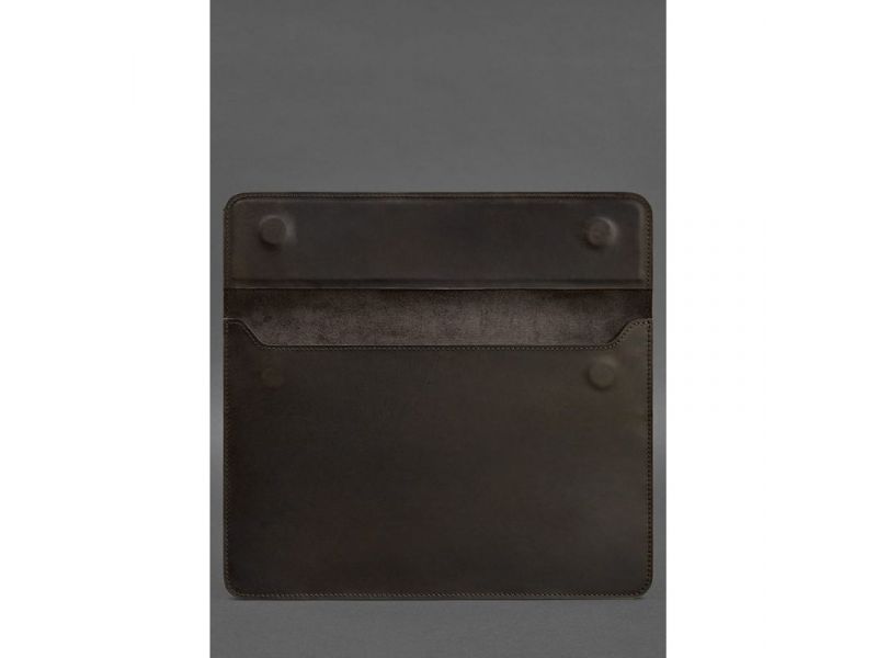 Кожаный чехол-конверт на магнитах для MacBook 15-16 дюйм Темно-коричневый Crazy Horse, фото 3