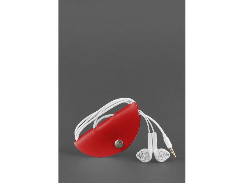 Кожаный холдер для наушников и проводов Красный, фото 2