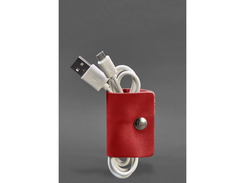 Кожаный холдер для наушников и проводов 2.0 Красный, фото 3