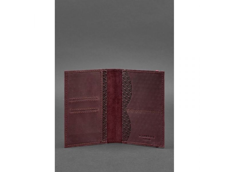 Кожаная обложка для паспорта 2.0 бордовая Карбон, фото 2