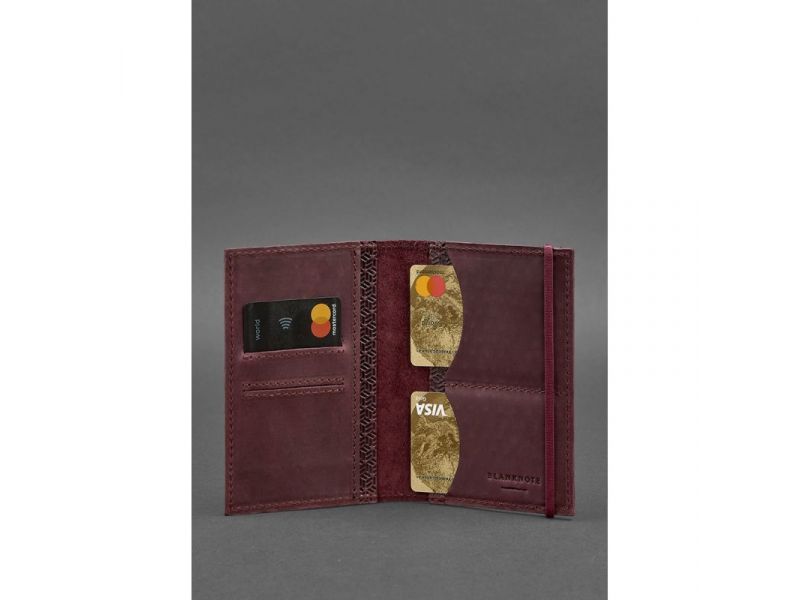 Кожаная обложка для паспорта 2.0 бордовая Карбон, фото 4