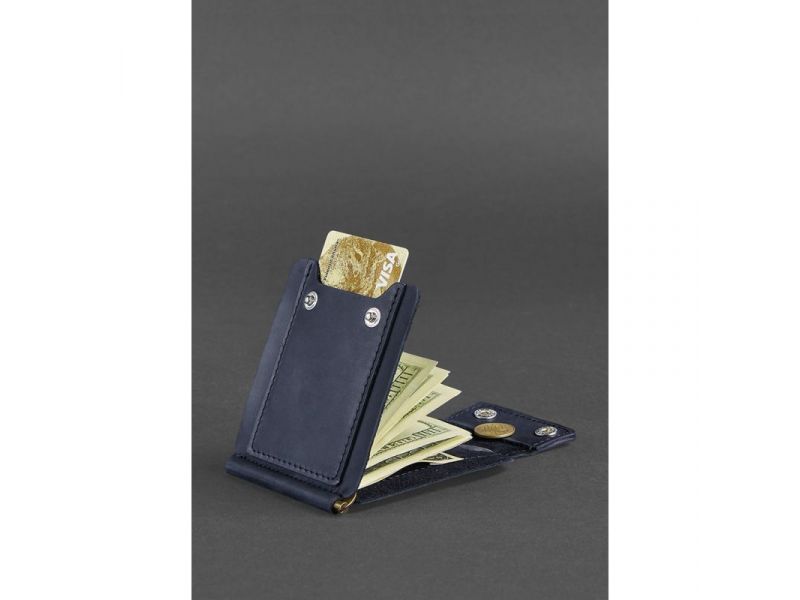 Мужское кожаное портмоне синее 10.0 зажим для денег Crazy Horse, фото 4