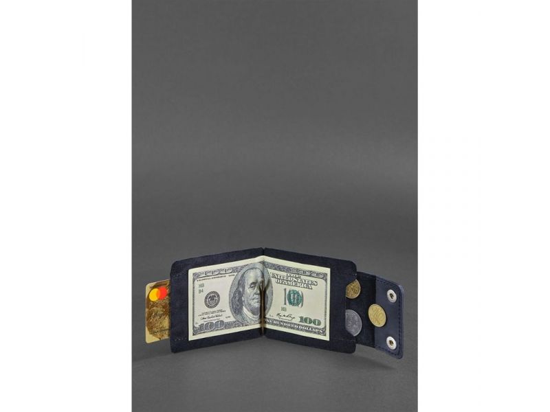 Мужское кожаное портмоне синее 10.0 зажим для денег Crazy Horse, фото 2