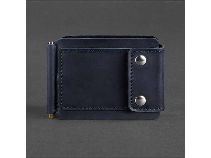 Мужское кожаное портмоне синее 10.0 зажим для денег Crazy Horse, фото 7
