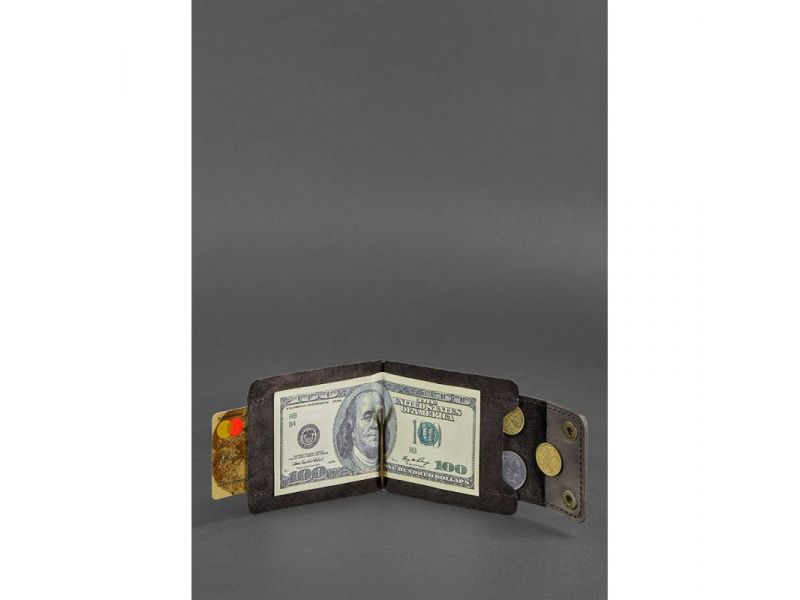 Мужское кожаное портмоне темно-коричневое 10.0 зажим для денег Crazy Horse, фото 2