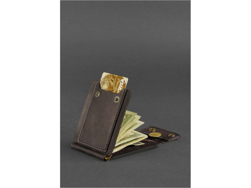 Мужское кожаное портмоне темно-коричневое 10.0 зажим для денег Crazy Horse, фото 4