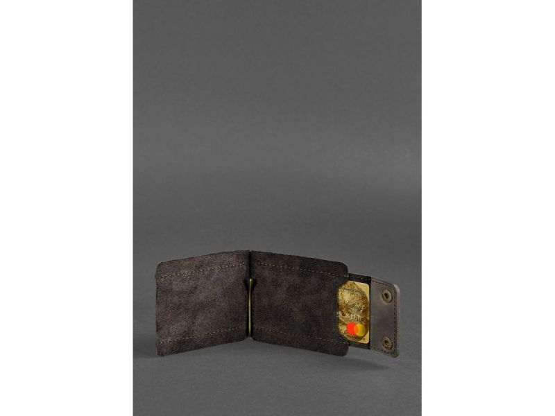 Мужское кожаное портмоне темно-коричневое 10.0 зажим для денег Crazy Horse, фото 5