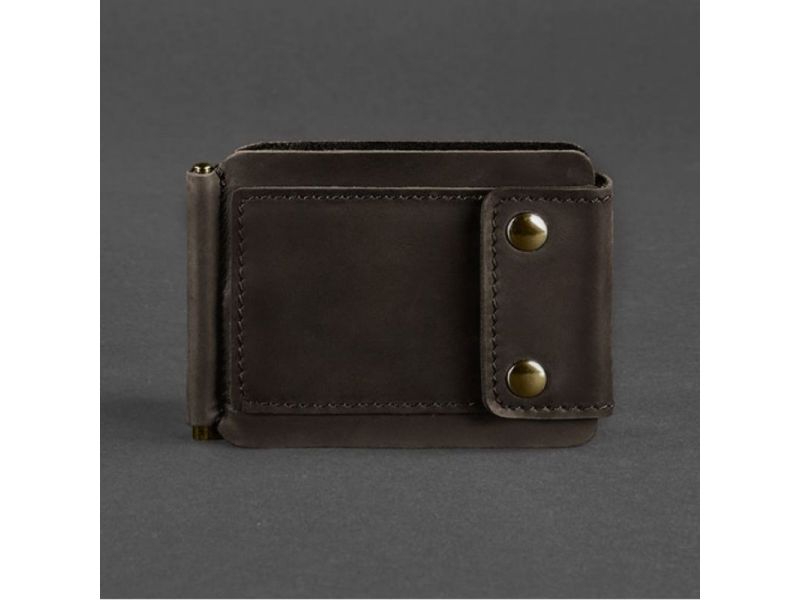 Мужское кожаное портмоне темно-коричневое 10.0 зажим для денег Crazy Horse, фото 7