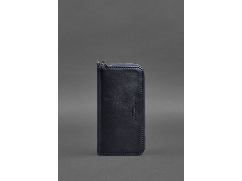 Кожаное портмоне на молнии 6.1 Темно-синее, фото 1