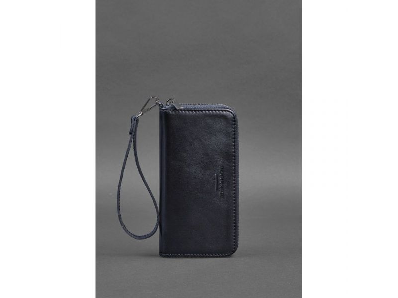 Кожаное портмоне на молнии 6.1 Темно-синее, фото 3
