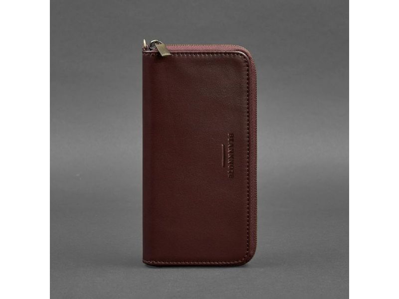 Кожаное портмоне на молнии 6.1 Бордовое, фото 5