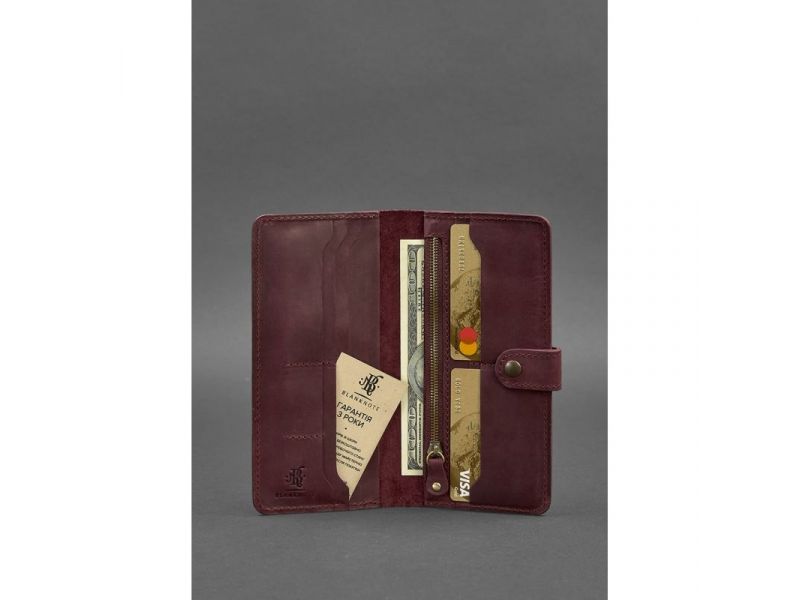 Кожаное портмоне 7.0 Карбон Бордовый, фото 2