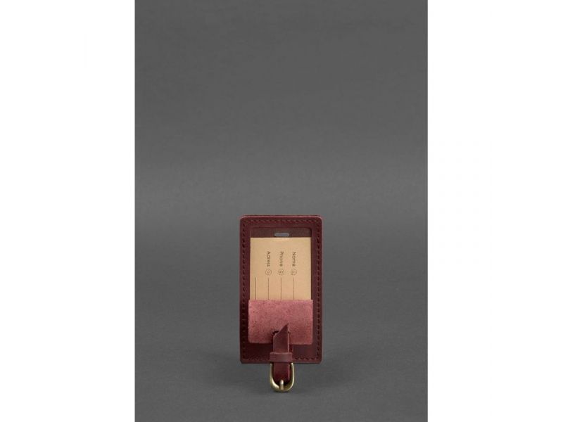 Кожаная бирка для багажа 3.0 Бордовая Crazy Horse, фото 2