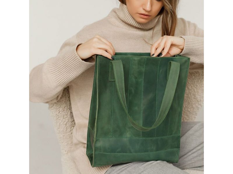 Кожаная женская сумка шоппер Бэтси зеленая, фото 9