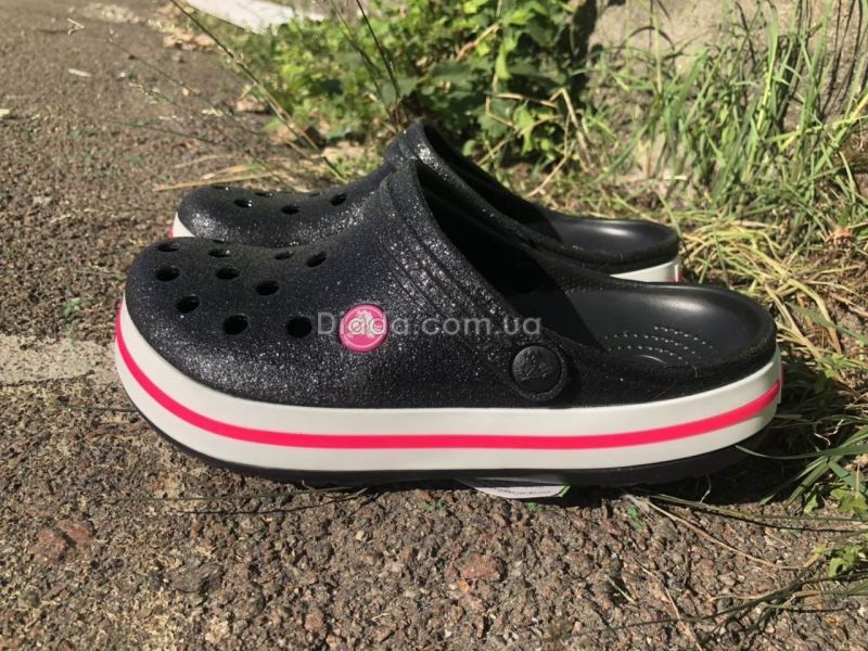 Кроксы с блестками черные, женские Сабо Crocs блестящие., фото 2