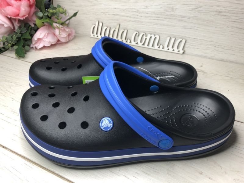 Crocs Crocband II.5  мужские ( крокс крокбенд ) . Кроксы черные с синей шлейкой сабо Крокс, фото 4