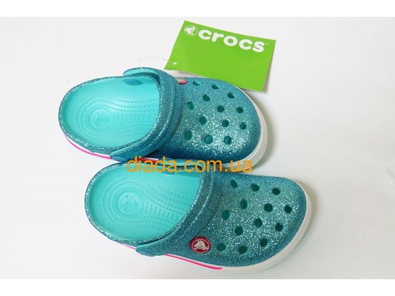 Кроксы детские блестящие бирюзовые Сабо Crocs, фото 2