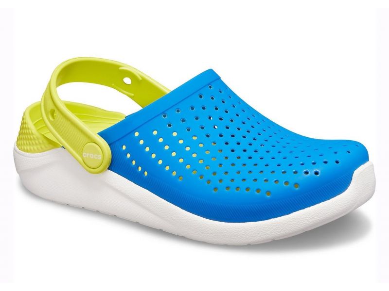 Kids Crocs LiteRide Clog Bright Cobalt/Citrus – оригинальные детские кроксы, синяя модель с жёлтым акцентом, фото 2