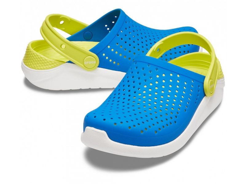Kids Crocs LiteRide Clog Bright Cobalt/Citrus – оригинальные детские кроксы, синяя модель с жёлтым акцентом, фото 3