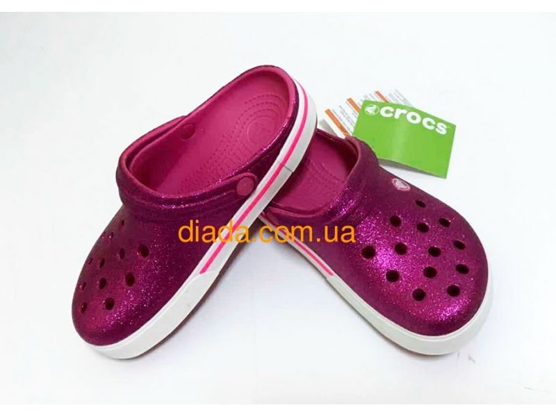 Кроксы женские малиновые блестящие Сабо Crocs, фото 3
