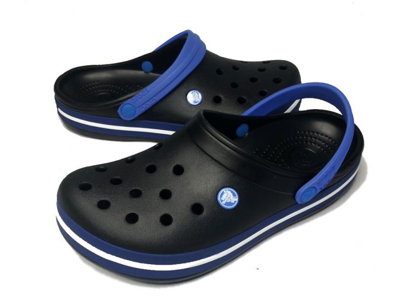 Crocs Crocband II.5  мужские ( крокс крокбенд ) . Кроксы черные с синей шлейкой сабо Крокс, фото 1