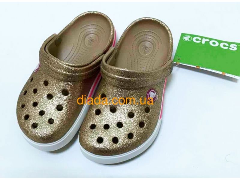 Кроксы детские золотые блестящие оригинальные Сабо Crocs Crocband, фото 2