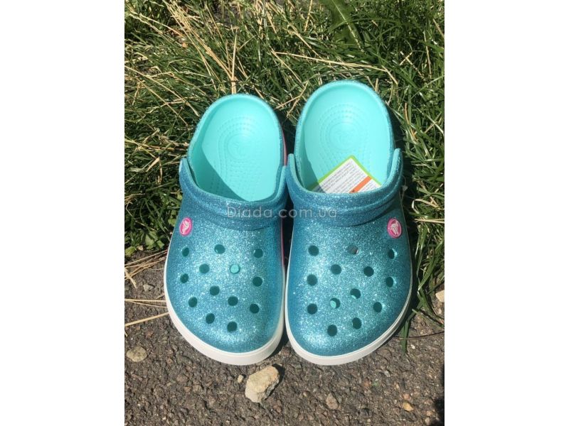 Кроксы женские бирюзовые блестящие Сабо Crocs, фото 2