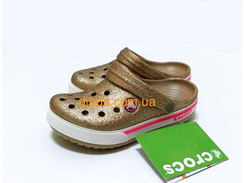 Кроксы детские золотые блестящие оригинальные Сабо Crocs Crocband, фото 1