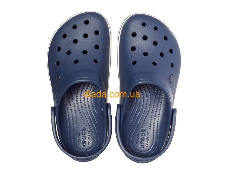Кроксы женские темно синие с белой платформой Сабо Crocs Crocband Platform Clog, фото 4