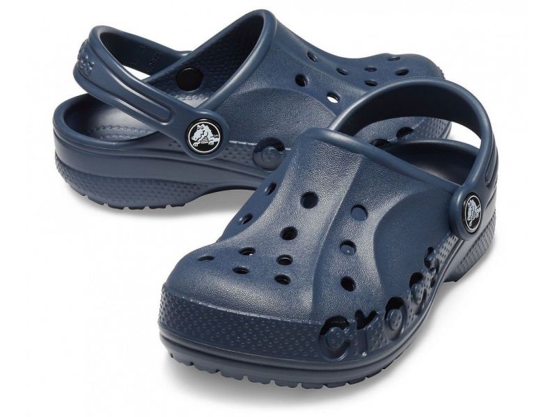 Детские Кроксы Crocs Kids’ Baya Clog темно-синие со сквозной надписью Crocs, фото 2