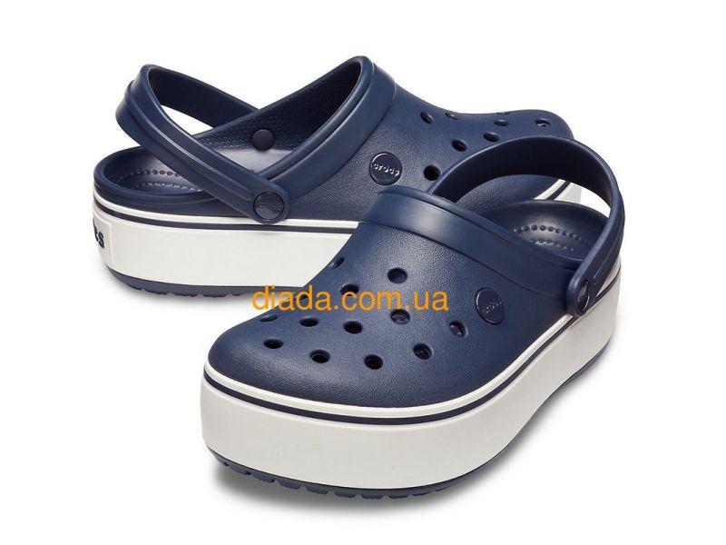 Кроксы женские темно синие с белой платформой Сабо Crocs Crocband Platform Clog, фото 2