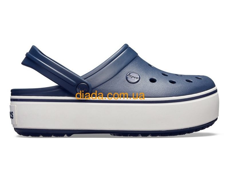 Кроксы женские темно синие с белой платформой Сабо Crocs Crocband Platform Clog, фото 5