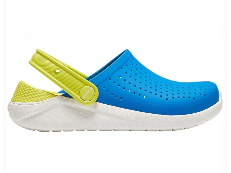 Kids Crocs LiteRide Clog Bright Cobalt/Citrus – оригинальные детские кроксы, синяя модель с жёлтым акцентом, фото 1
