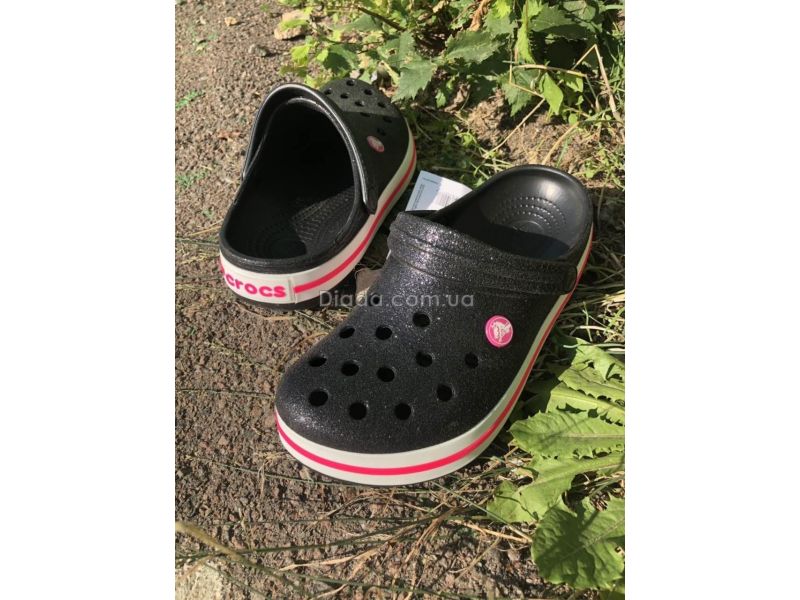 Кроксы с блестками черные, женские Сабо Crocs блестящие., фото 4