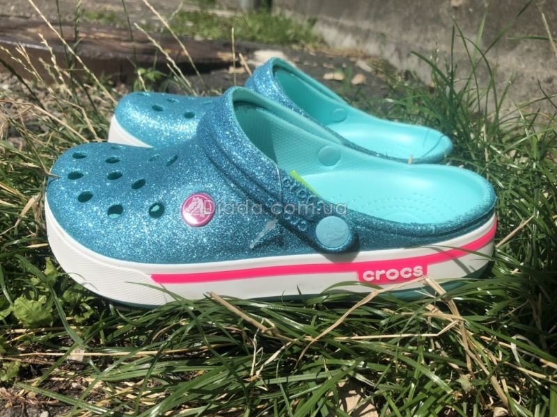 Кроксы женские бирюзовые блестящие Сабо Crocs, фото 3
