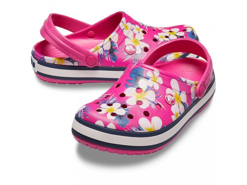 Кроксы женские сабо малиновые с цветами Crocs Crocband Seasonal Graphic Clog - Candy PinkFloral, фото 2