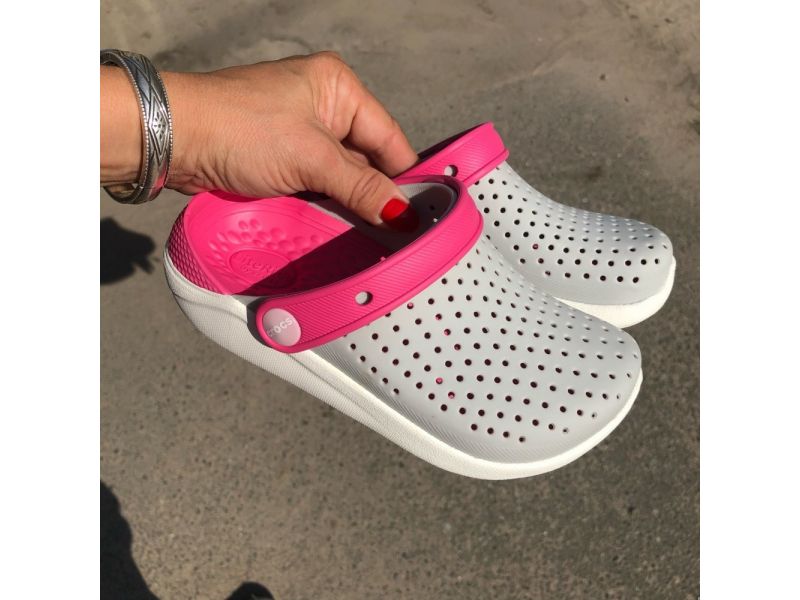 Crocs Kids’ LiteRide Gray/Pink арт. 205964 / Детские сабо Крокс Лайтрайд серые с розовым для девочек, фото 3