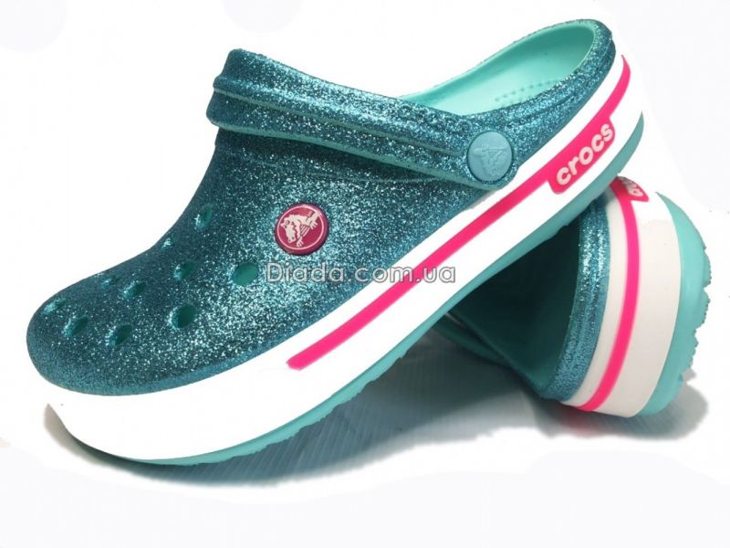 Кроксы женские бирюзовые блестящие Сабо Crocs, фото 1