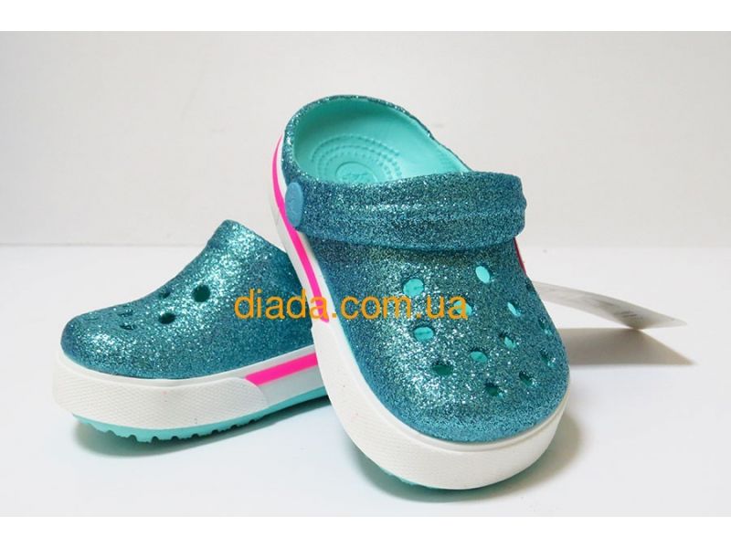 Кроксы детские блестящие бирюзовые Сабо Crocs, фото 1
