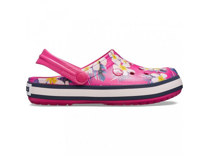 Кроксы женские сабо малиновые с цветами Crocs Crocband Seasonal Graphic Clog - Candy PinkFloral, фото 5