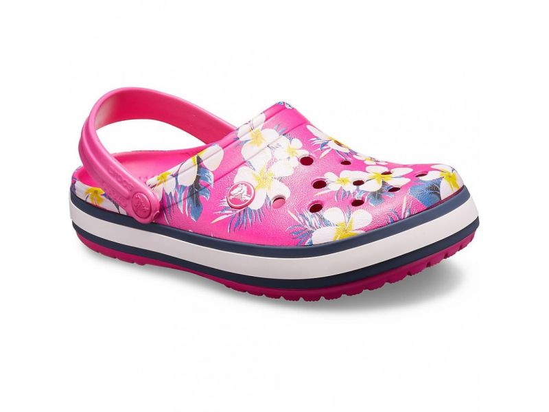 Кроксы женские сабо малиновые с цветами Crocs Crocband Seasonal Graphic Clog - Candy PinkFloral, фото 1