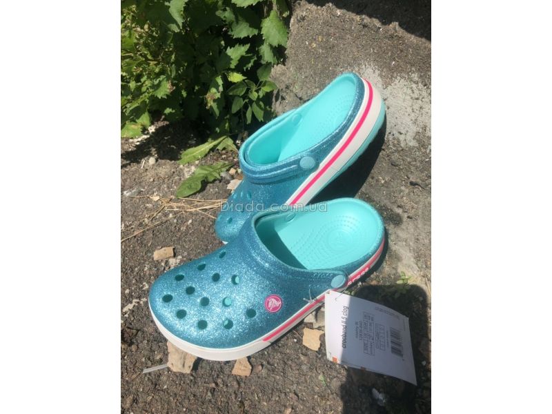 Кроксы женские бирюзовые блестящие Сабо Crocs, фото 4