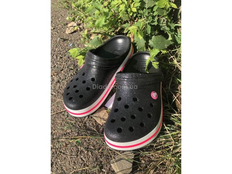 Кроксы с блестками черные, женские Сабо Crocs блестящие., фото 5